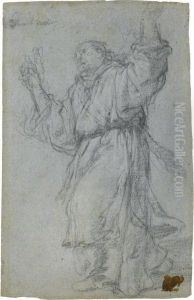 A Monk Turning Towards The Left, His Arms Raised