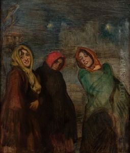 Tres Jovenes En La Noche by Jose Maria Lopez Mezquita
