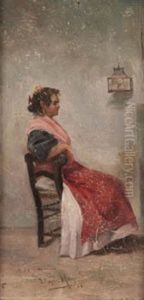 Gitana De Perfil Sentada by Jose Maria Lopez Mezquita