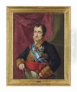 Portrait Of King Ferdinand Vii Of Spain (1748-1833), Half-length, In The Uniform Of Capitan General, Wearing The Order Of The Golden Fleece, Before A Draped Curtain by Vicente Lopez y Portana