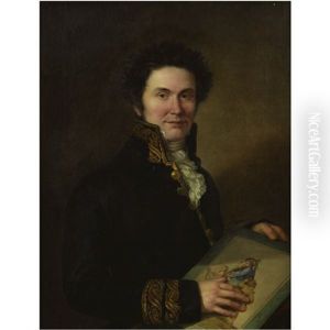 Portrait Of A Gentleman, Dressed In Military Tunic, Holding A Portfolio Of Illustrations