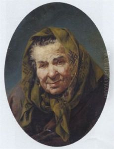Portrait Of An Elderly Lady, Head And Shoulders, In A Dark Green Head-scarf And Brown Coat by Vicente Lopez y Portana