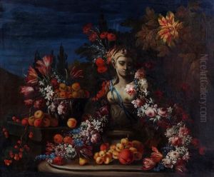 Nature Morte Aux Fleurs, Fruits Et Buste