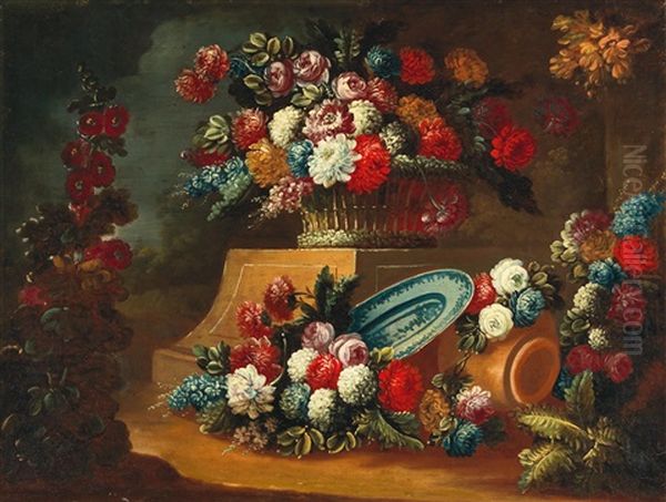 A Still Life Of Flowers In A Landscape - view 1