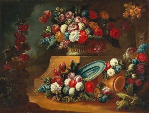 A Still Life Of Flowers In A Landscape A Still Life Of Flowers In A Landscape