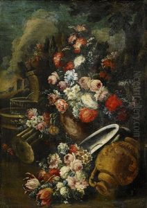 Flower Still Life With A Fountain by Gasparo Lopez