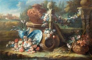 Classical Italianate Still Life Landscapes, C. 1685 (a Pair Of Works)