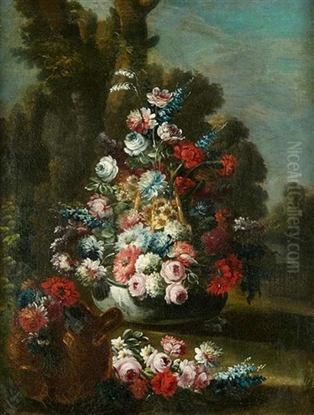 Cuenco De Flores En Un Paisaje - view 1