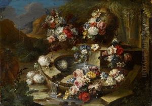 Ein Paar Blumenstillleben (pair) by Gasparo Lopez
