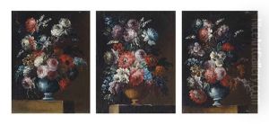 Roses, Daffodils, Snowdrops And Other Flowers...; Roses, Snowdrops, Hyacinths......; And A Rose, Chrysanthemums, Narcissi... (3 Works) by Gasparo Lopez