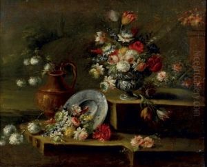 Fleurs Coupees Et En Pot Sur Un Entablement