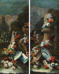 Blumenstilleben Mit Porzellanschale (+ Blumenstillleben Mit Porzellanschale Und -krug; Pair) by Gasparo Lopez