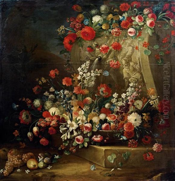 Stillleben Mit Blumen Und Fruchten Vor Einem Reliefbrunnen - view 1