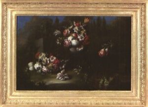 Composition Florale Sur Fond De Paysage by Gasparo Lopez