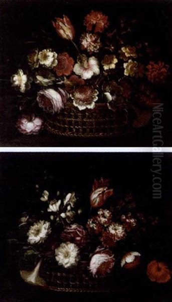 Roses, Tulips, Carnations And Other Flowers In A Basket (+ Roses, Tulips, Narcissi And Other Flowers In A Basket; Pair) - view 1
