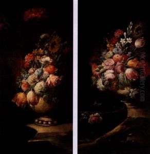 Still Life Of Various Flowers In A Vase Resting On A Flat Stone Still Life Of Various Flowers In A Vase Resting On A Flat Stone