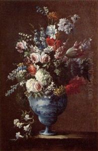 Nature Morte Au Vase De Fleurs Sur Un Entablement