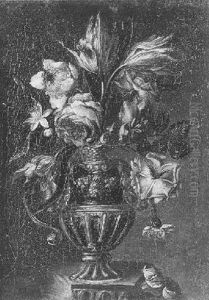 Nature Morte Au Vase De Fleurs Sur Un Etablement Nature Morte Au Vase De Fleurs Sur Un Etablement