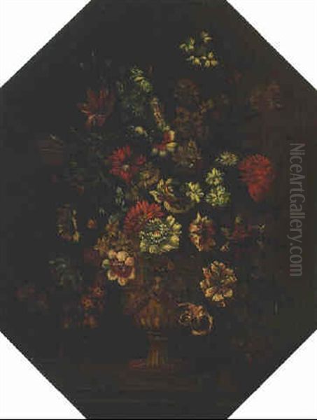 Flowers In Sculpted Urns On Ledges - view 1