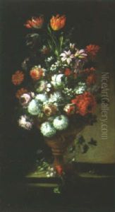 A Still Life Of Flowers In A Small Urn by Gasparo Lopez