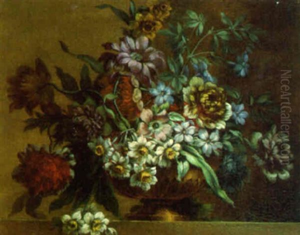 Flowers In An Urn On A Ledge - view 1