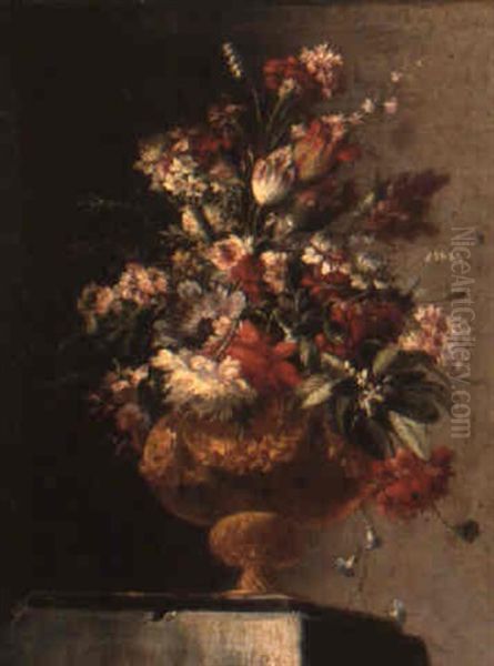 Still Lifes Of Flowers In Urns On Stone Ledges - view 1