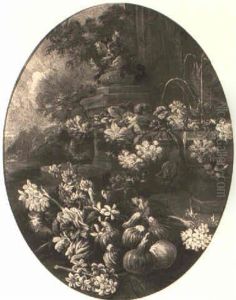 Natura Morta Di Fiori E Frutti Intorno Ad Elementi Architettonici