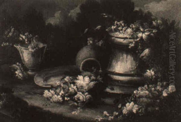 Natura Morta Di Fiori Sparsi Fra Un Piedistallo Di Pietra - view 1