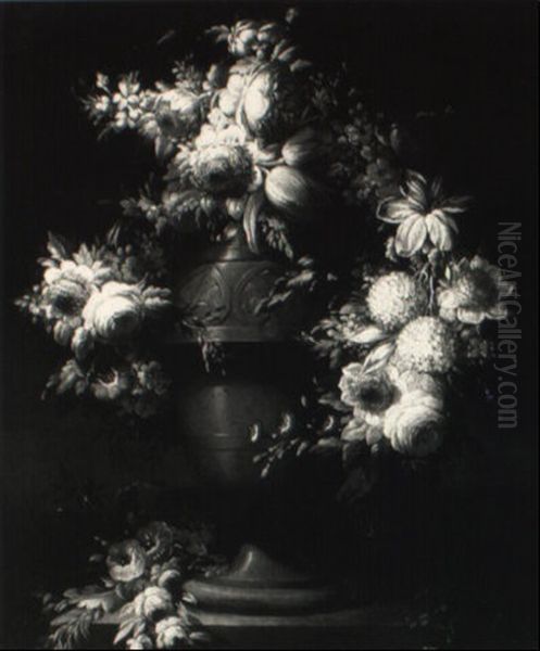 Still Life Of Flowers In Stone Urn - view 1