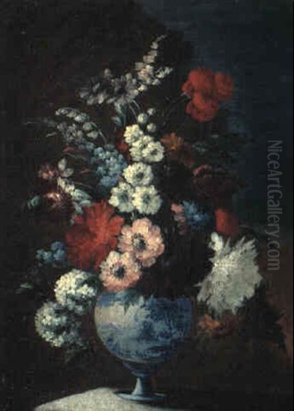 Still Life With Hyacinths And Other Flowers In A Vase On A Ledge - view 1