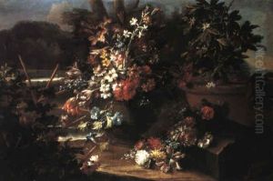 Still Life With Flowers In A Vase In A Garden Still Life With Flowers In A Vase In A Garden