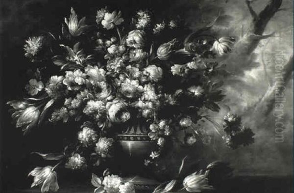 Carnations And Other Flowers In An Urn - view 1