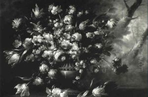 Carnations And Other Flowers In An Urn by Gasparo Lopez
