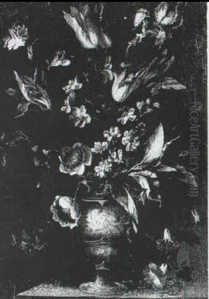 Still Life Of Tulips, Lilies And Narcissi In A Porcelain Vase - view 1
