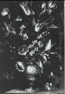 Still Life Of Tulips, Lilies And Narcissi In A Porcelain Vase by Gasparo Lopez