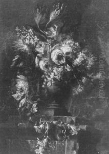 Mixed Flowers In An Urn On A Ledge by Gasparo Lopez