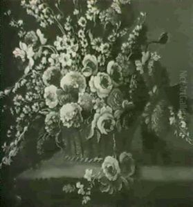 Roses, Chrysanthemums, Naracissae And Other Flowers In A Basket On A Ledge & Roses, Tulips & Others by Gasparo Lopez