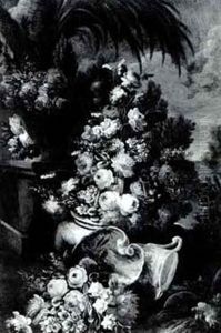 Still Life Of Flowers In A Landscape With A Blue And        White Porcelain Dish And Pitcher