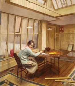 The Artist's Wife In The Charlotte Street Studio by John Miles Bourne Benson