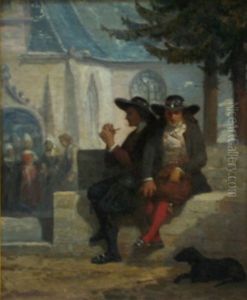 Resting Outside The Church by Auguste Johan Frederik Carl Lorange