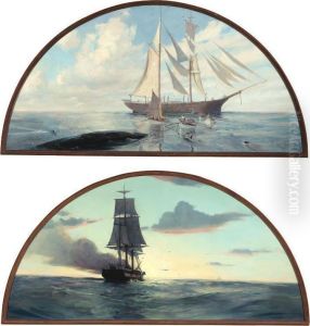 The Whale Hunt: Towing Back And Sailing Home: A Pair Of Paintings