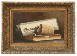 Trompe L'oeil Still Life Of A Book, 1886 Newspaper And Clay Pipe With Kentucky Tobacco