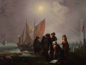 Fiskere Pa Stranden Med Deres Fangst by Christian August Lorentzen
