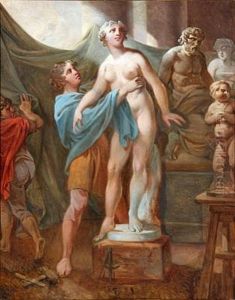The Cypriot King Pygmalion Is Adoring His Statue Of Venus, Who Is Changing Into A Real Woman by Christian August Lorentzen