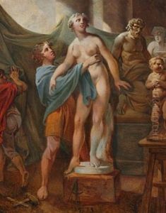 Pygmalion. The Cypriot King Pygmalion Is Adoring His Statue Of Venus, Who Is Changing Into A Real Woman by Christian August Lorentzen