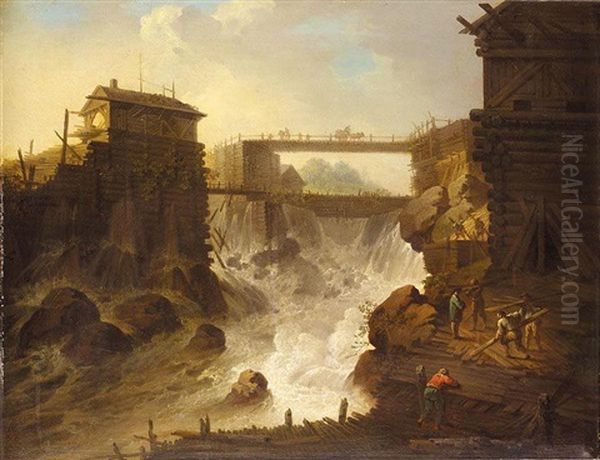 Silke Saugen : Aupres De La Chute De Honefossen, Norvege (the Silke Saugen Sawmill By The Honefossen Falls, Norway) - view 1