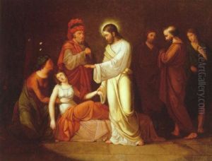 Jesus Opvaekker Jairus' Datter by Christian August Lorentzen
