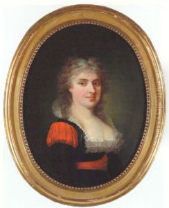 Portraet Af Frederikke Von Staffeldt I Sort Kjole Prydet Med Rode Band