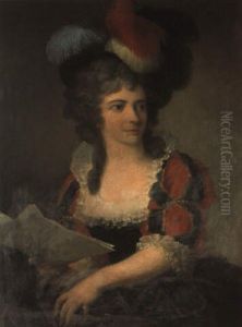 Portrat Af En Ung Pige Med Hat Med Rade, Bla Og Hvide Fjer by Christian August Lorentzen