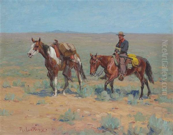 Mounted Cowboy And Pack Horse - view 1